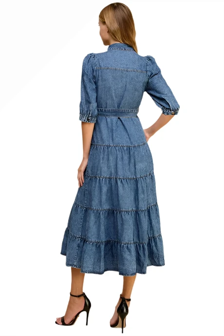 Denim Tiered Shirt Dress Back